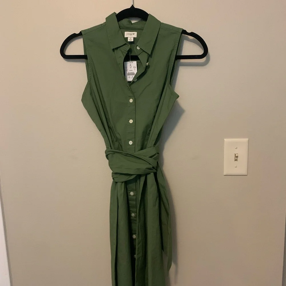 NWT J Crew Sleeveless Button Up Belted Dress in Olive Size 0 - Picture 8 of 8